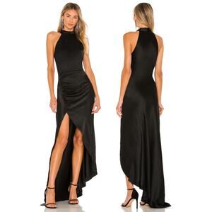 Retrofete Sab Maxi Dress Satin Halter Neck Ruched Party Formal Evening Black XS